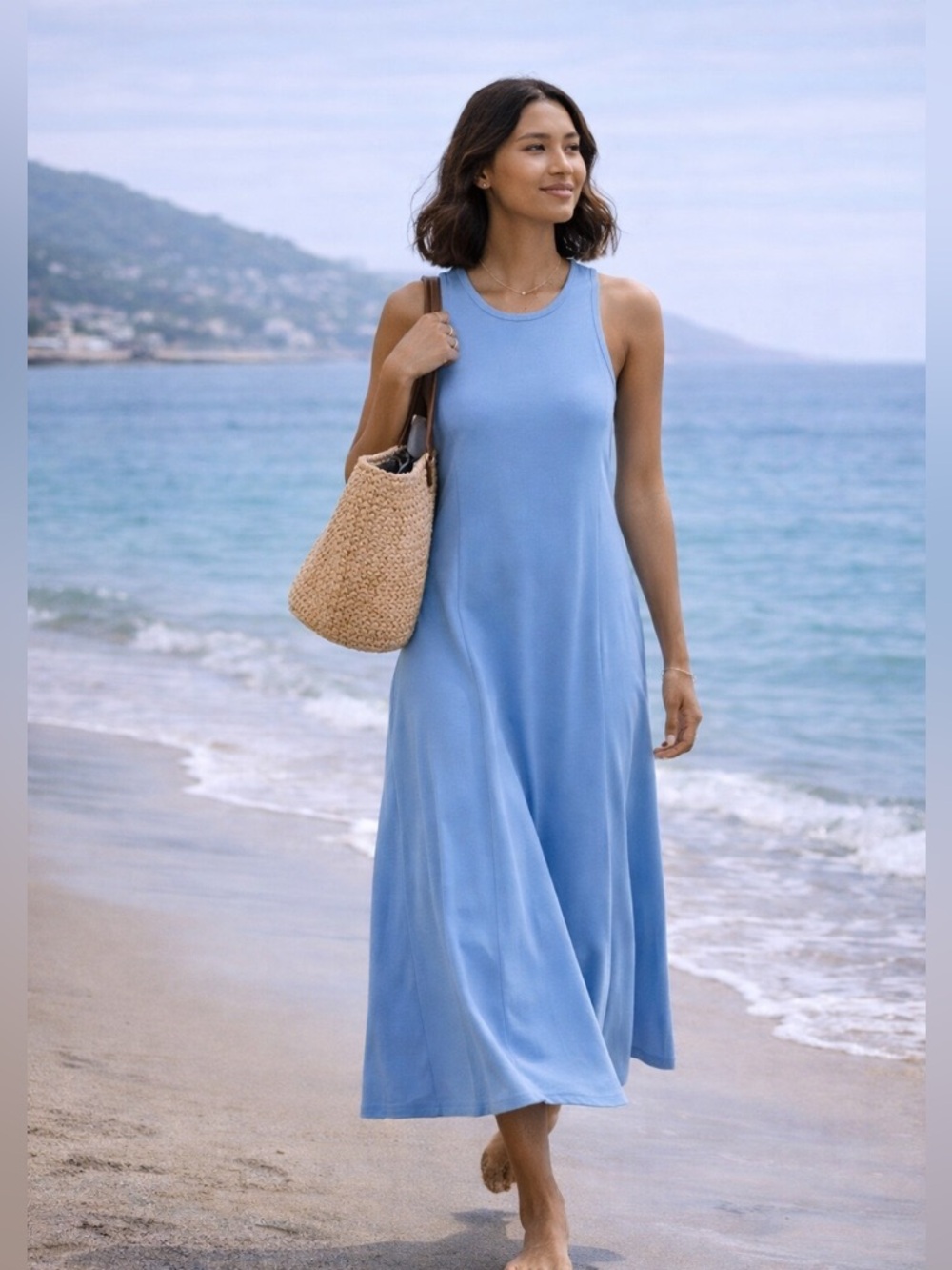 NWT COS Cotton- Jersey Sleeveless Maxi Dress in Blue Size M - Picture 4 of 17